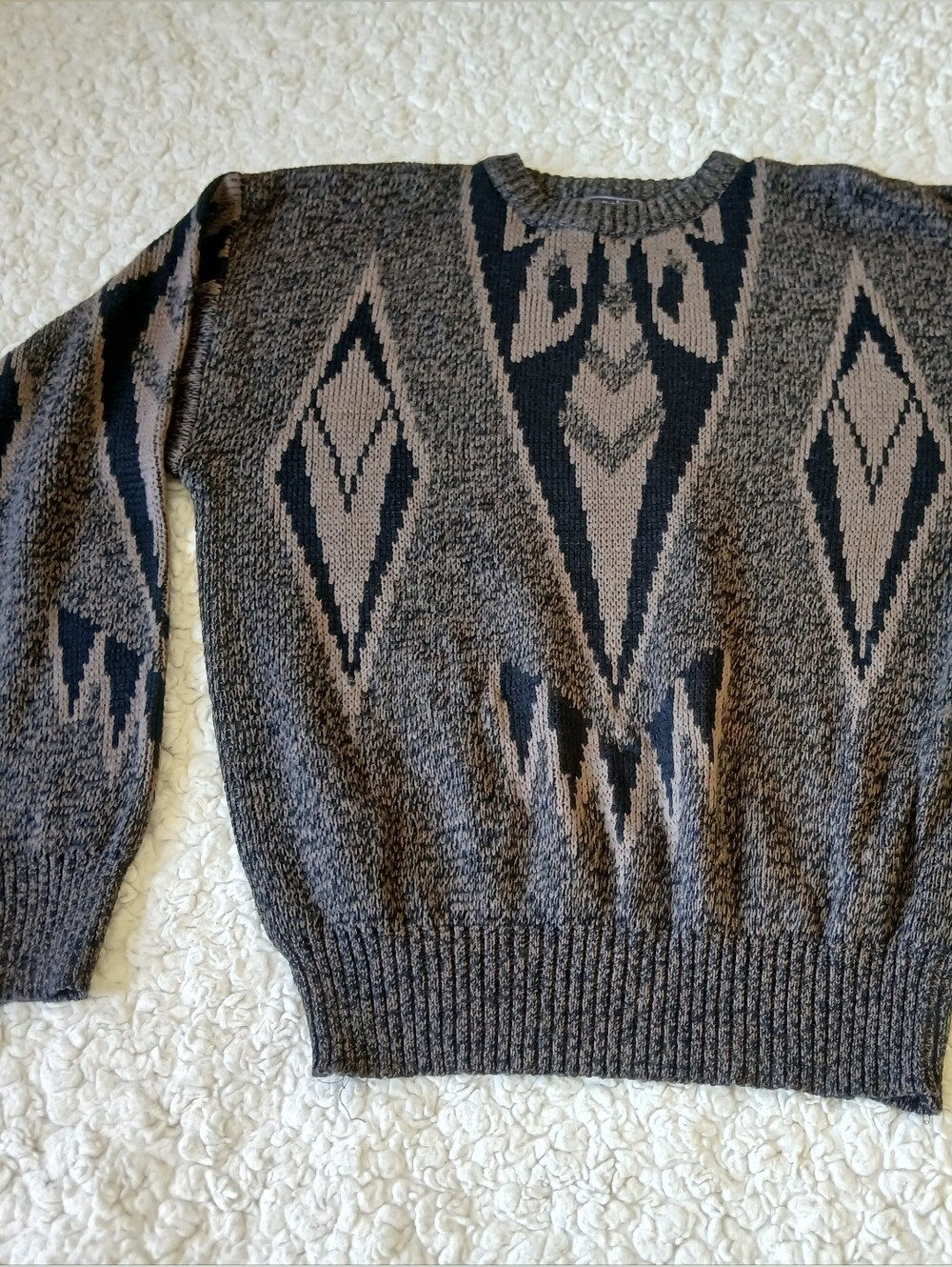 Vintage Barnaby Sweater Mens Large Crewneck Brown Black Geometric Pullover 90s